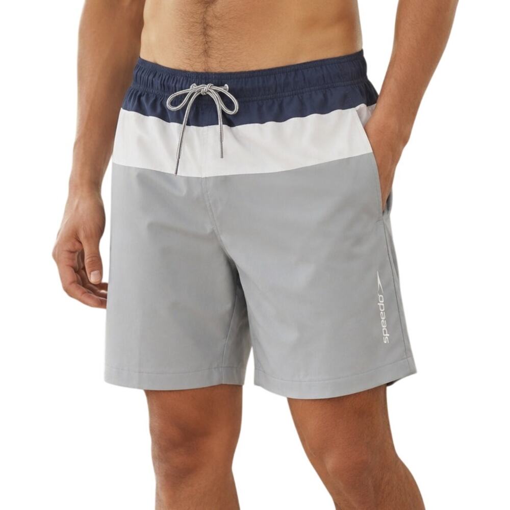 Speedo Large Colorblock Swim Shorts Navy Gray White Varsity